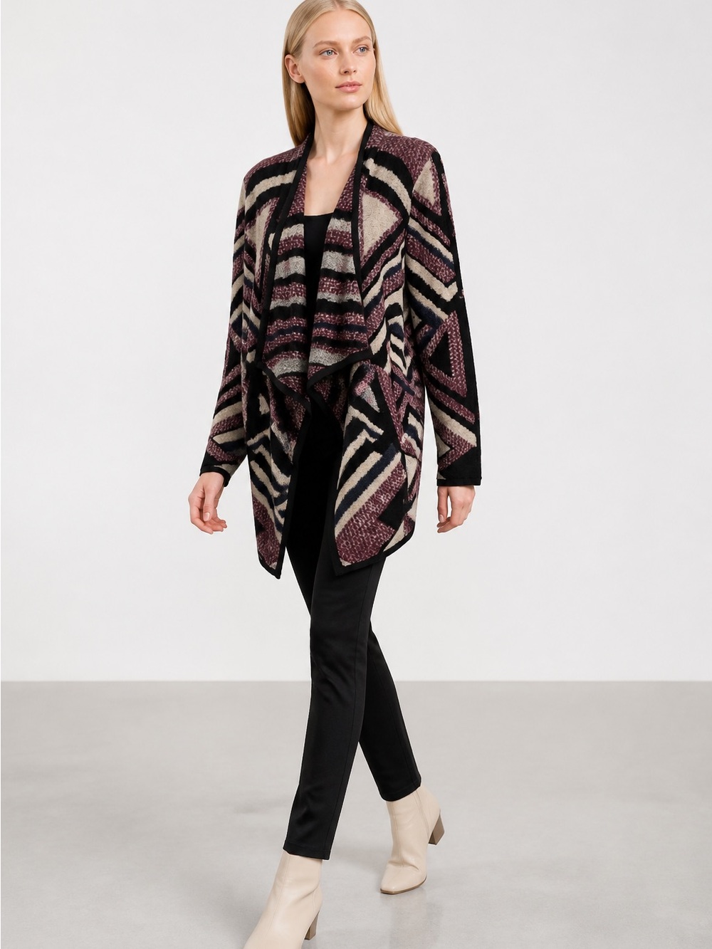 Lucky Brand Womens XS Open Cardigan Cascade Black Purple Gray Aztec Sweater $119